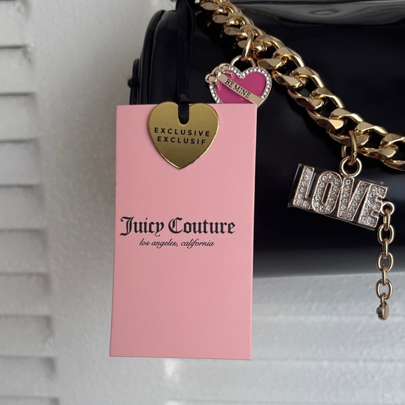 Juicy Couture Black Baguette Barrel Bag Gold Chain Heart Charm Y2K Glam NWT - Picture 2 of 10